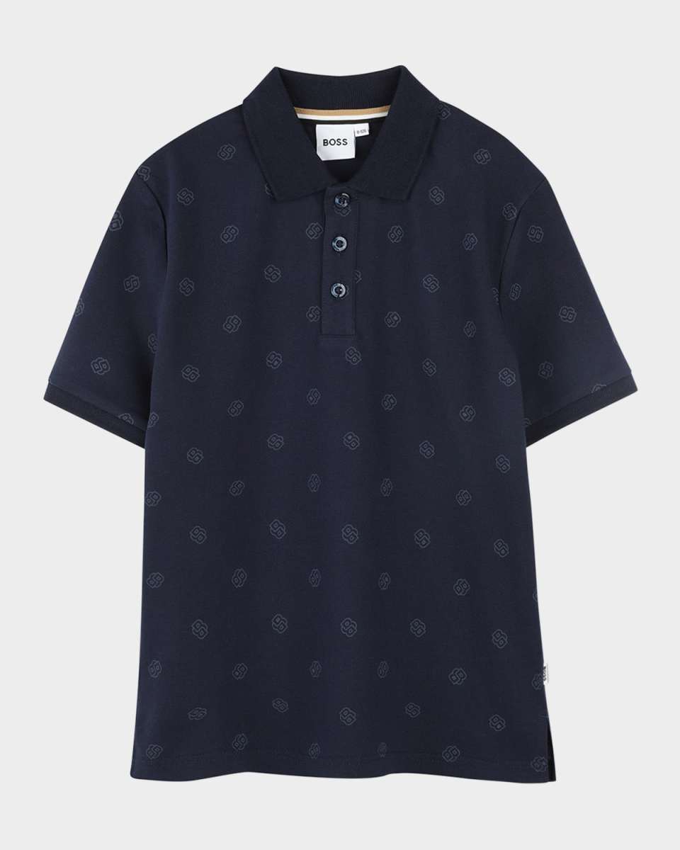 Boy's Short-Sleeve Tonal Print Polo Shirt, Size 4-5